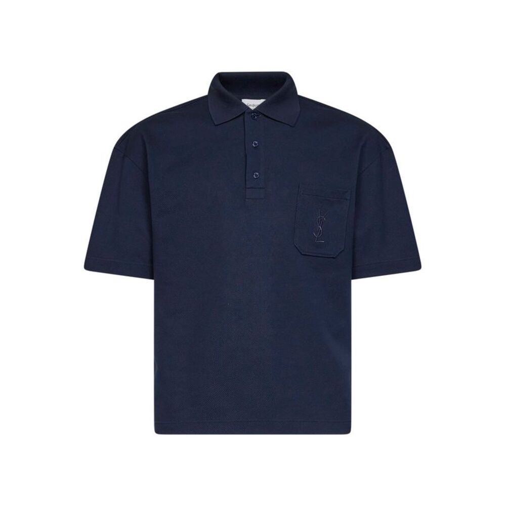 Saint Laurent Men Blue Cotton Piqué Cassandre Polo Shirt